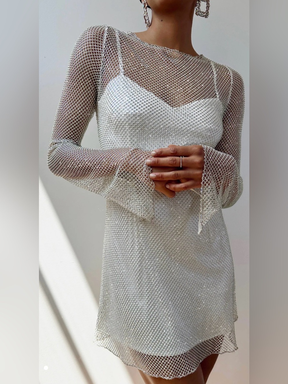Show Me Your MuMu White Mesh Overlay Mini Dress